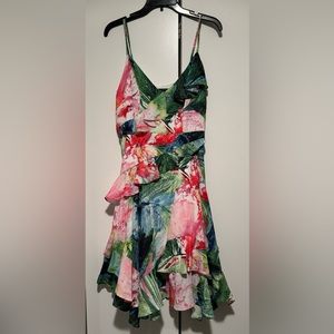 Josie natori size 6 summer green pink dress